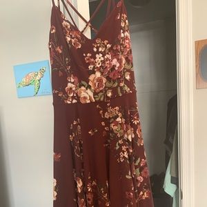 Burgundy Sun Dress with criss cross straps. Size Medium
